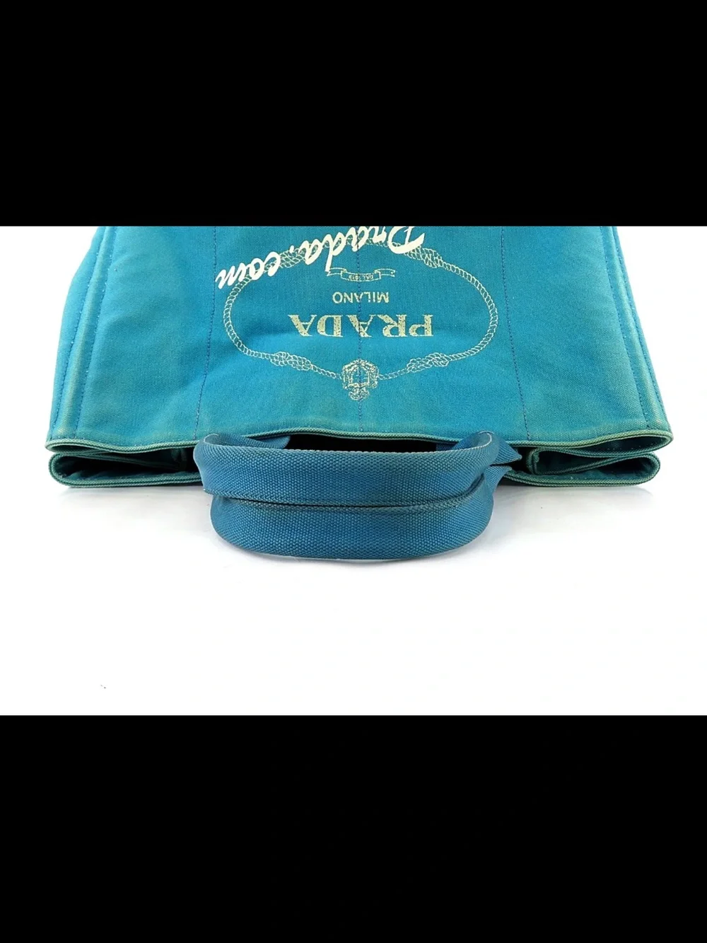 Prada Milano Teal Canvas Tote Bag
